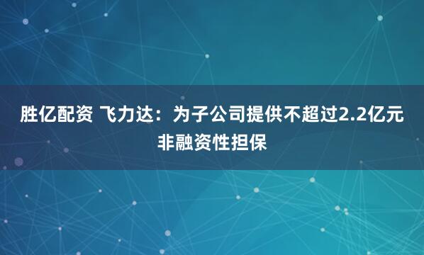 胜亿配资 飞力达：为子公司提供不超过2.2亿元非融资性担保